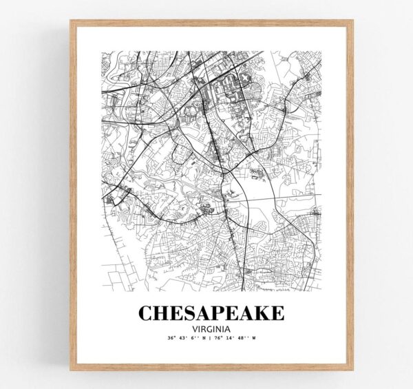 Eleville Unframed Chesapeake Virginia City View Abstract Modern Map Art Print Poster Wall Office Home Decor Line Art wgn587