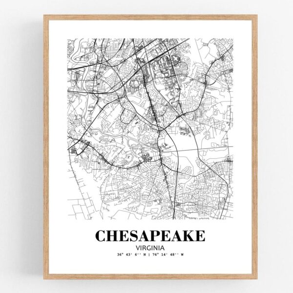 Eleville Unframed Chesapeake Virginia City View Abstract Modern Map Art Print Poster Wall Office Home Decor Line Art wgn587