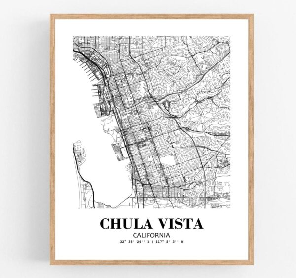 Eleville Unframed Chula Vista California City View Abstract Modern Map Art Print Poster Wall Office Home Decor Line Art wgn588