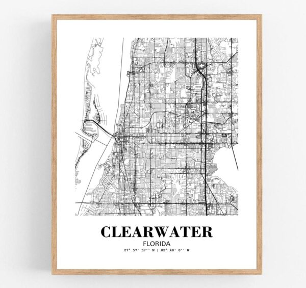 Eleville Unframed Clearwater Florida City View Abstract Modern Map Art Print Poster Wall Office Home Decor Line Art wgn589