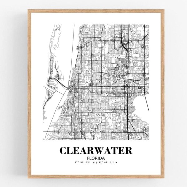 Eleville Unframed Clearwater Florida City View Abstract Modern Map Art Print Poster Wall Office Home Decor Line Art wgn589