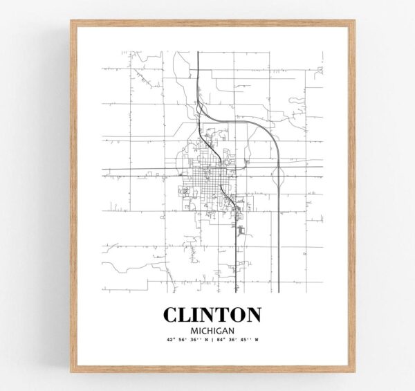Eleville Unframed Clinton Michigan City View Abstract Modern Map Art Print Poster Wall Office Home Decor Line Art wgn590