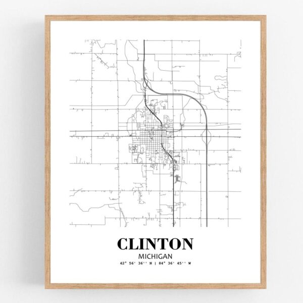 Eleville Unframed Clinton Michigan City View Abstract Modern Map Art Print Poster Wall Office Home Decor Line Art wgn590