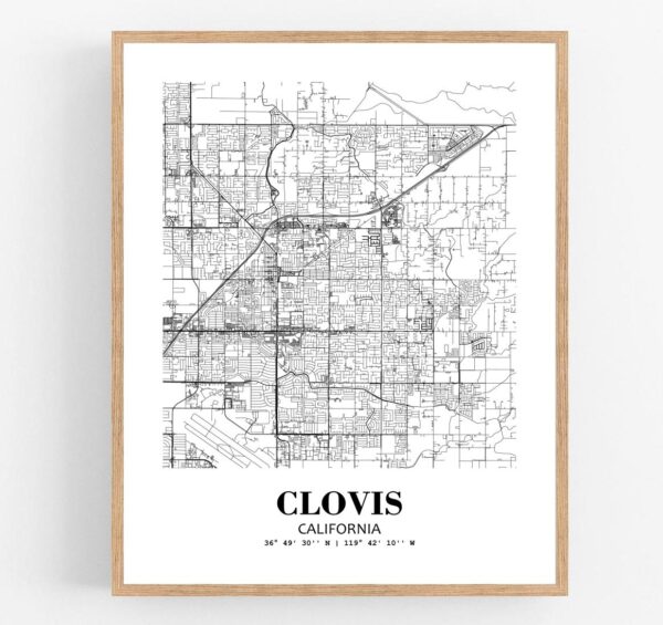 Eleville Unframed Clovis California City View Abstract Modern Map Art Print Poster Wall Office Home Decor Line Art wgn591