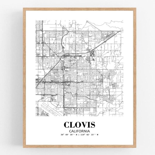 Eleville Unframed Clovis California City View Abstract Modern Map Art Print Poster Wall Office Home Decor Line Art wgn591