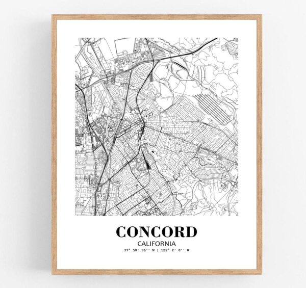 Eleville Unframed Concord California City View Abstract Modern Map Art Print Poster Wall Office Home Decor Line Art wgn593