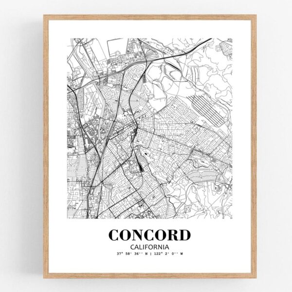 Eleville Unframed Concord California City View Abstract Modern Map Art Print Poster Wall Office Home Decor Line Art wgn593