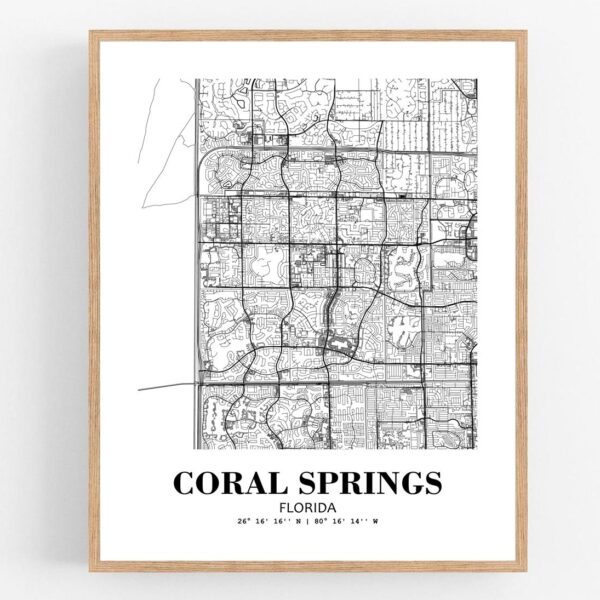 Eleville Unframed Coral Springs Florida City View Abstract Modern Map Art Print Poster Wall Office Home Decor Line Art wgn595