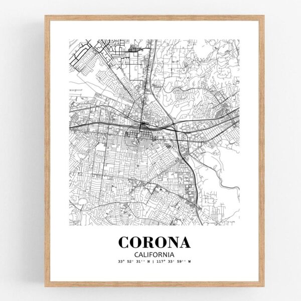Eleville Unframed Corona California City View Abstract Modern Map Art Print Poster Wall Office Home Decor Line Art wgn596