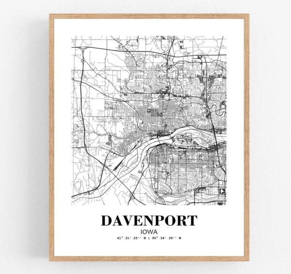 Eleville Unframed Davenport Iowa City View Abstract Modern Map Art Print Poster Wall Office Home Decor Line Art wgn599