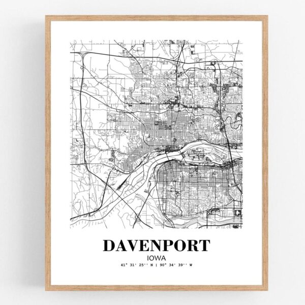 Eleville Unframed Davenport Iowa City View Abstract Modern Map Art Print Poster Wall Office Home Decor Line Art wgn599
