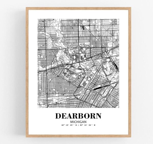Eleville Unframed Dearborn Michigan City View Abstract Modern Map Art Print Poster Wall Office Home Decor Line Art wgn601