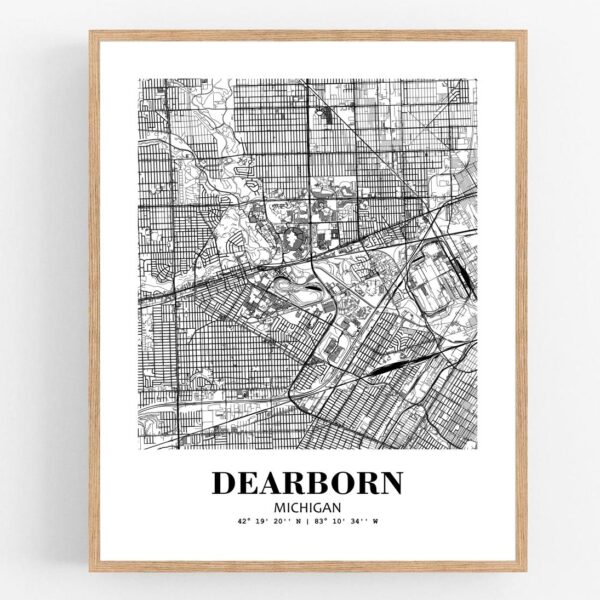 Eleville Unframed Dearborn Michigan City View Abstract Modern Map Art Print Poster Wall Office Home Decor Line Art wgn601