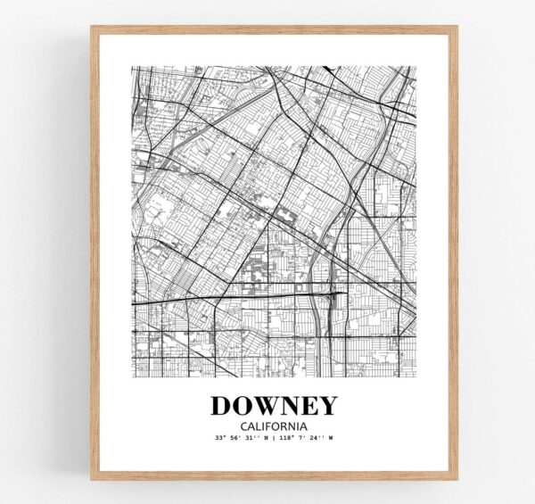 Eleville Unframed Downey California City View Abstract Modern Map Art Print Poster Wall Office Home Decor Line Art wgn602