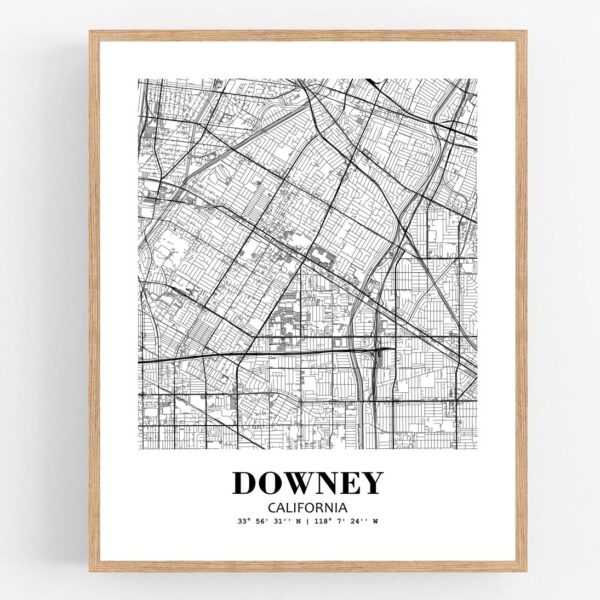Eleville Unframed Downey California City View Abstract Modern Map Art Print Poster Wall Office Home Decor Line Art wgn602