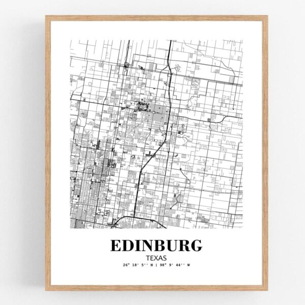 Eleville Unframed Edinburg Texas City View Abstract Modern Map Art Print Poster Wall Office Home Decor Line Art wgn603