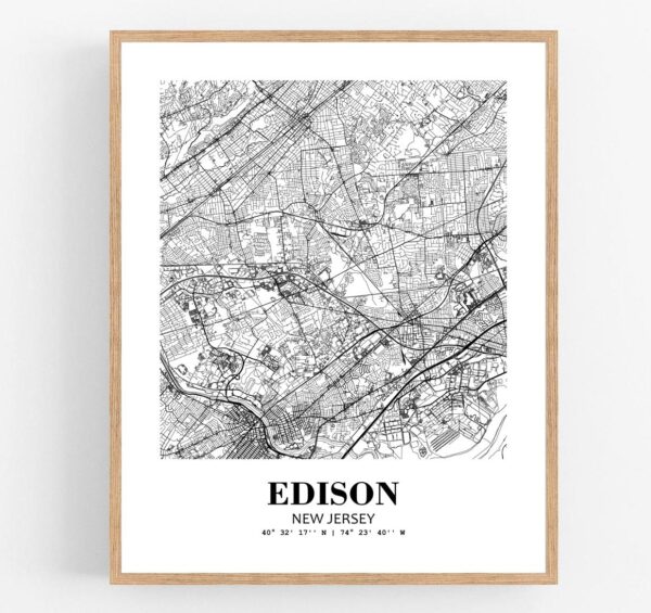 Eleville Unframed Edison New Jersey City View Abstract Modern Map Art Print Poster Wall Office Home Decor Line Art wgn604