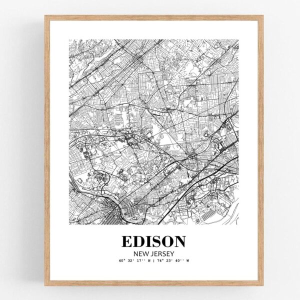 Eleville Unframed Edison New Jersey City View Abstract Modern Map Art Print Poster Wall Office Home Decor Line Art wgn604