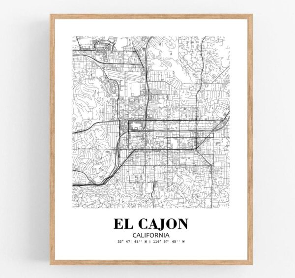 Eleville Unframed El Cajon California City View Abstract Modern Map Art Print Poster Wall Office Home Decor Line Art wgn605
