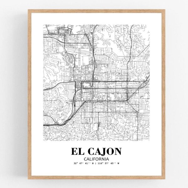 Eleville Unframed El Cajon California City View Abstract Modern Map Art Print Poster Wall Office Home Decor Line Art wgn605