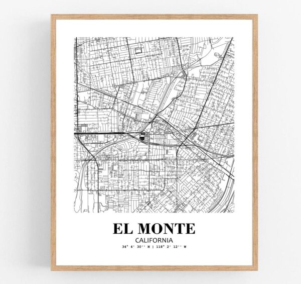 Eleville Unframed El Monte California City View Abstract Modern Map Art Print Poster Wall Office Home Decor Line Art wgn606