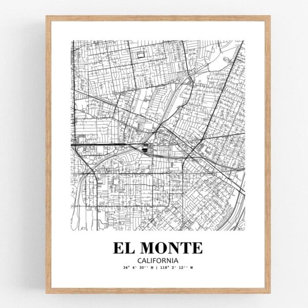 Eleville Unframed El Monte California City View Abstract Modern Map Art Print Poster Wall Office Home Decor Line Art wgn606