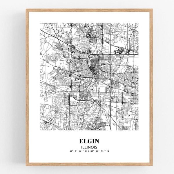 Eleville Unframed Elgin Illinois City View Abstract Modern Map Art Print Poster Wall Office Home Decor Line Art wgn607