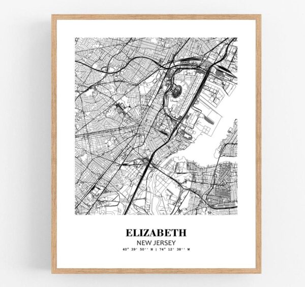 Eleville Unframed Elizabeth New Jersey City View Abstract Modern Map Art Print Poster Wall Office Home Decor Line Art wgn608