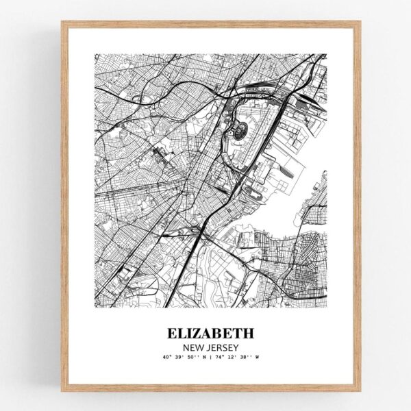 Eleville Unframed Elizabeth New Jersey City View Abstract Modern Map Art Print Poster Wall Office Home Decor Line Art wgn608