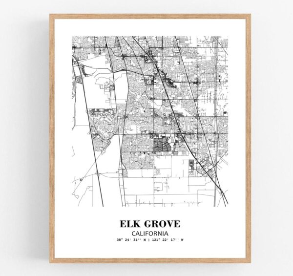 Eleville Unframed Elk Grove California City View Abstract Modern Map Art Print Poster Wall Office Home Decor Line Art wgn609