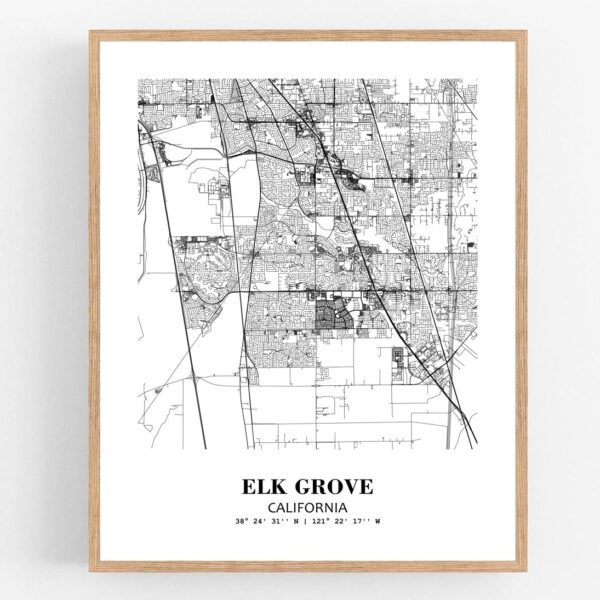 Eleville Unframed Elk Grove California City View Abstract Modern Map Art Print Poster Wall Office Home Decor Line Art wgn609