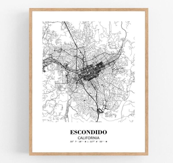 Eleville Unframed Escondido California City View Abstract Modern Map Art Print Poster Wall Office Home Decor Line Art wgn610