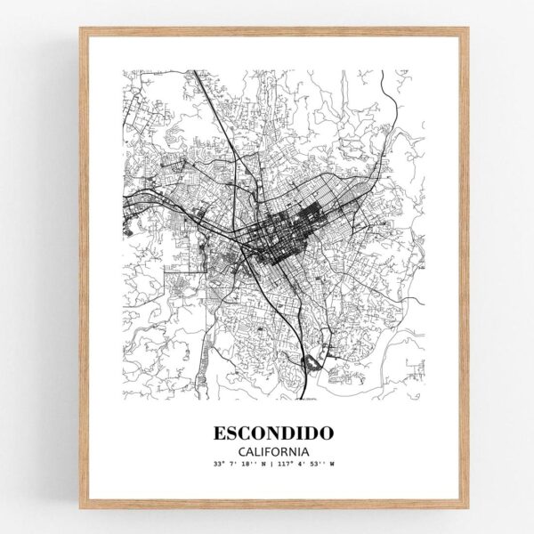 Eleville Unframed Escondido California City View Abstract Modern Map Art Print Poster Wall Office Home Decor Line Art wgn610