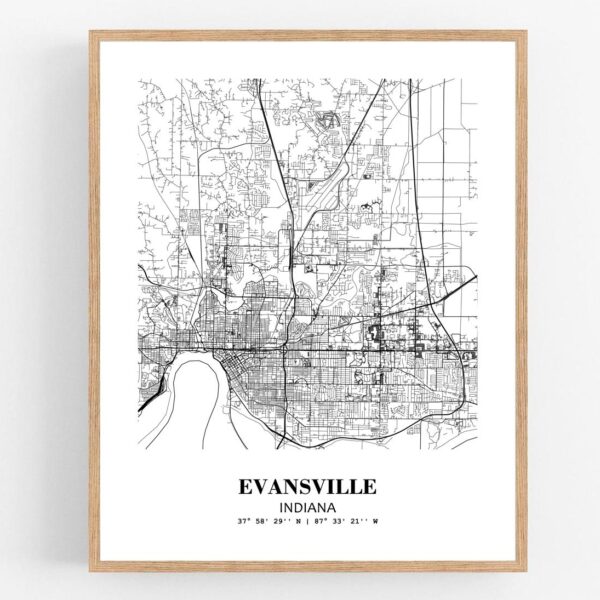 Eleville Unframed Evansville Indiana City View Abstract Modern Map Art Print Poster Wall Office Home Decor Line Art wgn611
