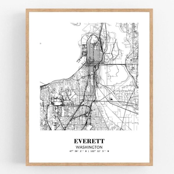 Eleville Unframed Everett Washington City View Abstract Modern Map Art Print Poster Wall Office Home Decor Line Art wgn612