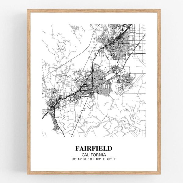 Eleville Unframed Fairfield California City View Abstract Modern Map Art Print Poster Wall Office Home Decor Line Art wgn613