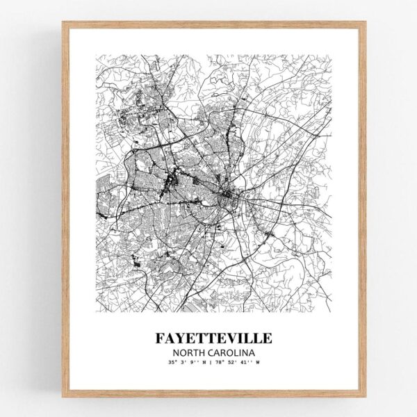 Eleville Unframed Fayetteville North Carolina City View Abstract Modern Map Art Print Poster Wall Office Home Decor Line Art wgn614