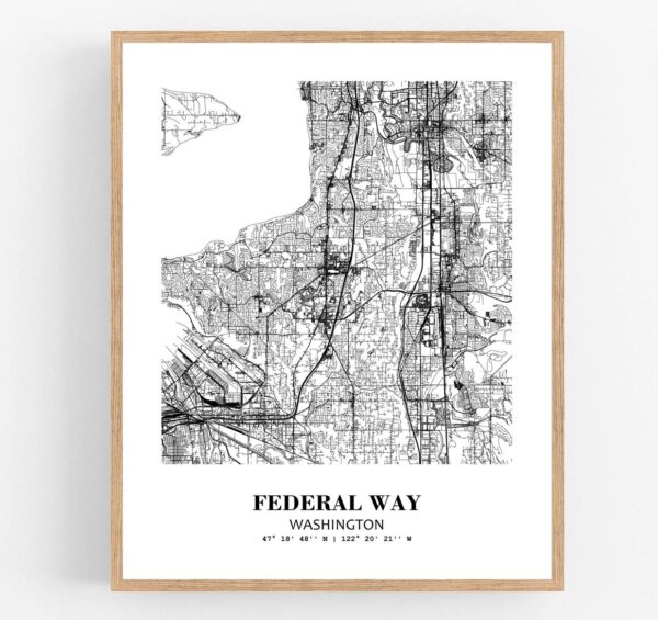 Eleville Unframed Federal Way Washington City View Abstract Modern Map Art Print Poster Wall Office Home Decor Line Art wgn615