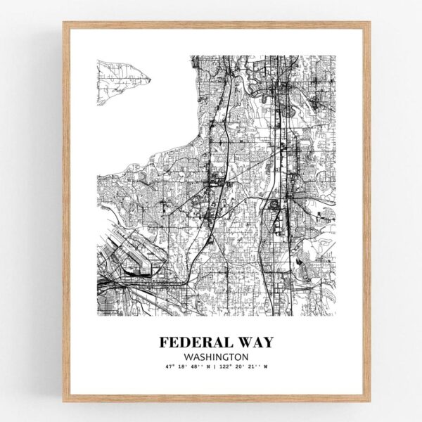 Eleville Unframed Federal Way Washington City View Abstract Modern Map Art Print Poster Wall Office Home Decor Line Art wgn615