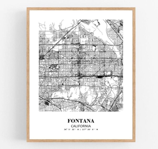 Eleville Unframed Fontana California City View Abstract Modern Map Art Print Poster Wall Office Home Decor Line Art wgn616