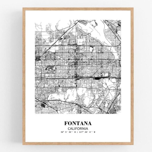 Eleville Unframed Fontana California City View Abstract Modern Map Art Print Poster Wall Office Home Decor Line Art wgn616