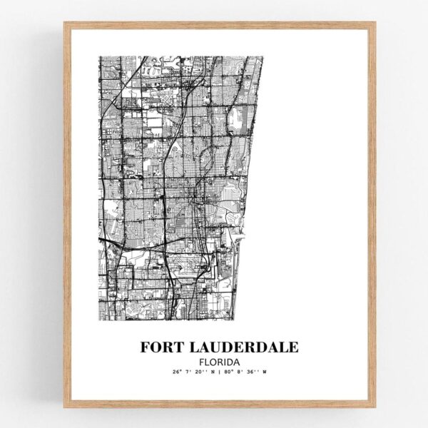 Eleville Unframed Fort Lauderdale Florida City View Abstract Modern Map Art Print Poster Wall Office Home Decor Line Art wgn617