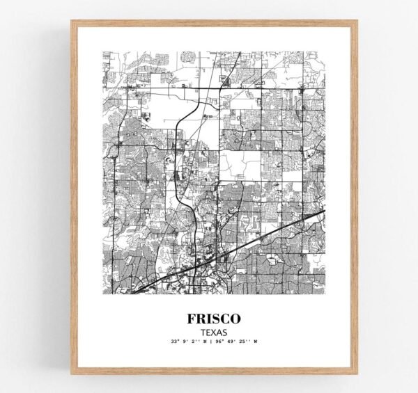 Eleville Unframed Frisco Texas City View Abstract Modern Map Art Print Poster Wall Office Home Decor Line Art wgn619