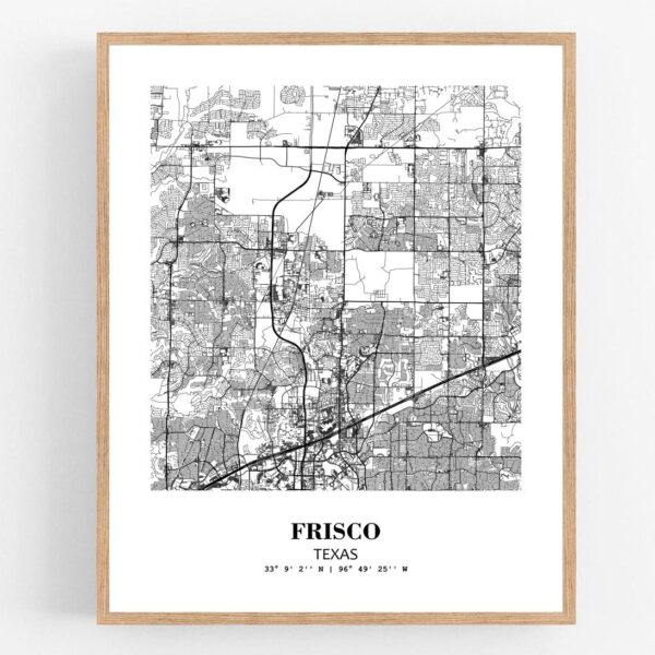 Eleville Unframed Frisco Texas City View Abstract Modern Map Art Print Poster Wall Office Home Decor Line Art wgn619
