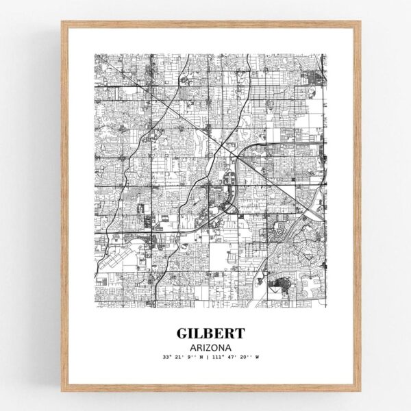 Eleville Unframed Gilbert Arizona City View Abstract Modern Map Art Print Poster Wall Office Home Decor Line Art wgn623