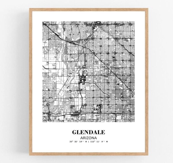Eleville Unframed Glendale Arizona City View Abstract Modern Map Art Print Poster Wall Office Home Decor Line Art wgn624