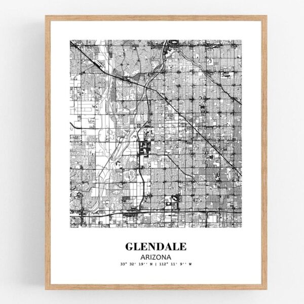 Eleville Unframed Glendale Arizona City View Abstract Modern Map Art Print Poster Wall Office Home Decor Line Art wgn624