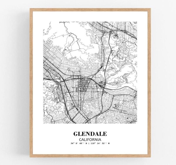 Eleville Unframed Glendale California City View Abstract Modern Map Art Print Poster Wall Office Home Decor Line Art wgn625