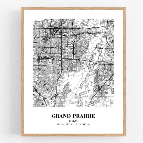 Eleville Unframed Grand Prairie Texas City View Abstract Modern Map Art Print Poster Wall Office Home Decor Line Art wgn626