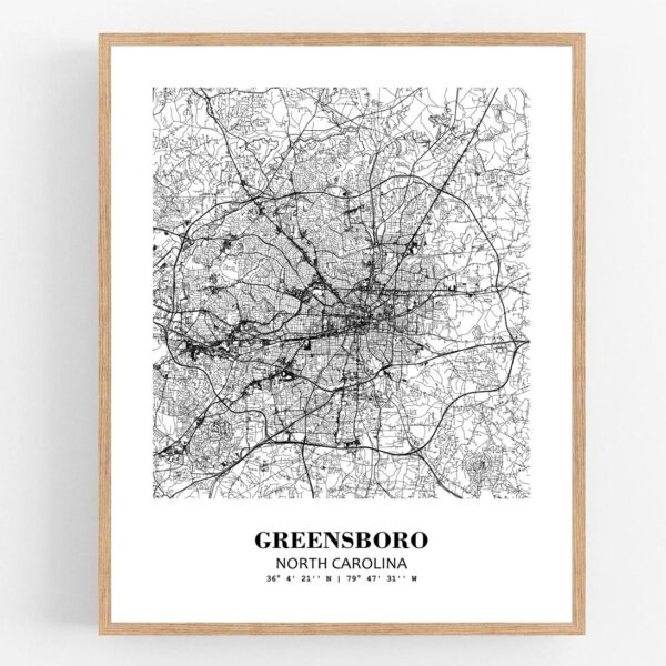 Eleville Unframed Greensboro North Carolina City View Abstract Modern Map Art Print Poster Wall Office Home Decor Line Art wgn628